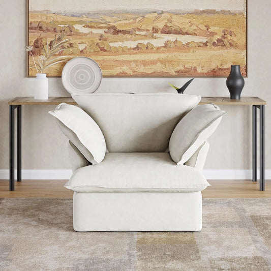 Premium Linen Cloud Sectional Couches | 1-Piece Linen White Looks Good Anywhere Single Sofa 1-seater