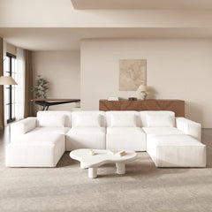 Exclusive Classic Sectional Couches | 5-Piece Corduroy Beige Modular Design U-Shaped Sectionals 4-seaters with 2-Ottomans