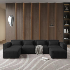 Exclusive Classic Sectional Couches | 5-Piece Corduroy Black Cushions Don't Sink U-Shaped Sectionals 4-seaters with 2-Ottomans