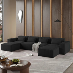 Exclusive Classic Sectional Couches | 5-Piece Corduroy Black Cushions Don't Sink U-Shaped Sectionals 4-seaters with 2-Ottomans