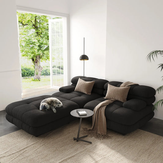 73.23" Sectional Sofa 2-Seater With 1 Ottoman Comfort Chaise - Black