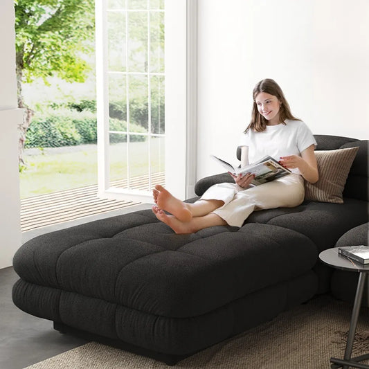 73.23" Sectional Sofa 2-Seater With 1 Ottoman Comfort Chaise - Black