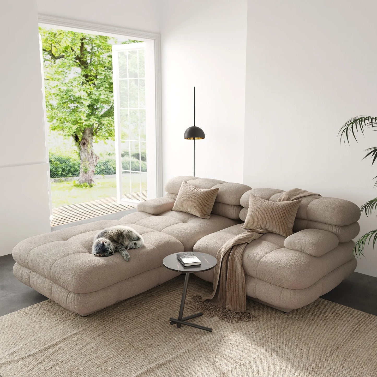 73.23" Sectional Sofa 2-Seater With 1 Ottoman Comfort Chaise - Brown
