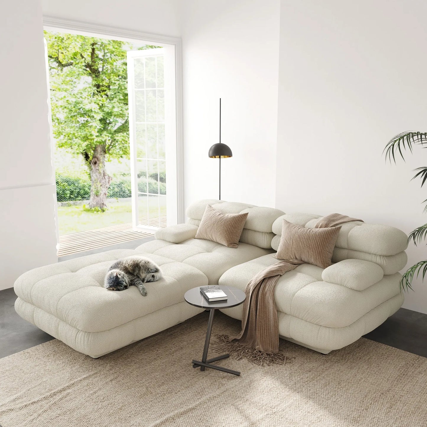 73.23" Sectional Sofa 2-Seater With 1 Ottoman Comfort Chaise 3D-Knitted Fabric - Beige