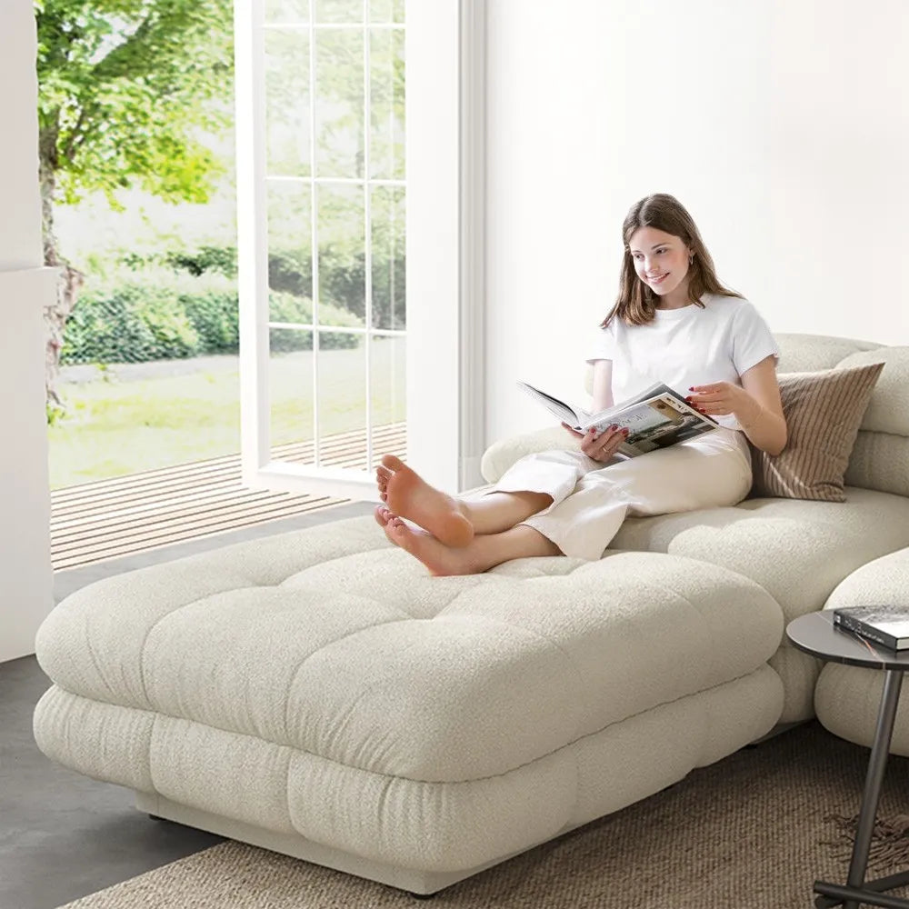 73.23" Sectional Sofa 2-Seater With 1 Ottoman Comfort Chaise 3D-Knitted Fabric - Beige