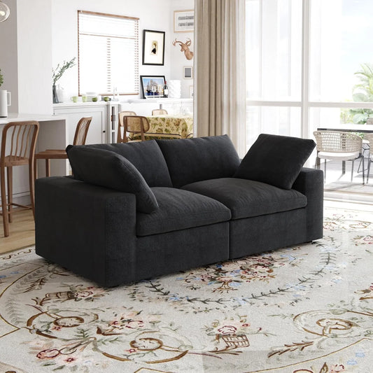 Premium Luxe Cloud Sectional Couches | 2-Piece Linen Black Cloud-Like Comfort Loveseats 2-seaters
