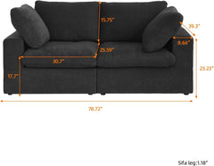 Premium Luxe Cloud Sectional Couches | 2-Piece Linen Black Cloud-Like Comfort Loveseats 2-seaters