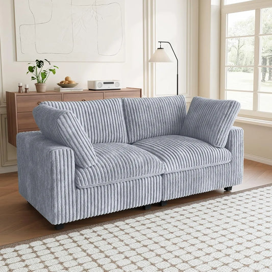 Premium Classic Cloud Sectional Couches | 2-Piece Plush Fabric Light Grey Secure Plush Texture Loveseats 2-seaters