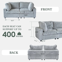 Premium Classic Cloud Sectional Couches | 2-Piece Plush Fabric Light Grey Secure Plush Texture Loveseats 2-seaters
