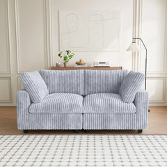 Premium Classic Cloud Sectional Couches | 2-Piece Plush Fabric Light Grey Secure Plush Texture Loveseats 2-seaters