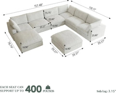 Premium Classic Cloud Sectional Couches | 8-Piece Plush Fabric Beige Supported Seating Sofa Sets 6-seaters with 2-Ottomans