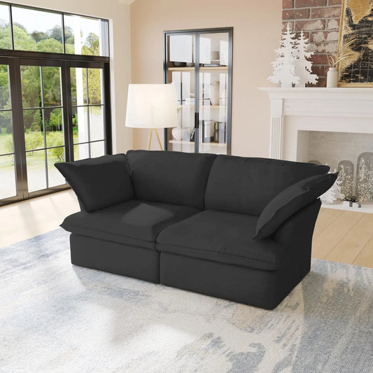 Premium Linen Cloud Sectional Couches | 2-Piece Linen Black Smart Hidden Storage Loveseats 2-seaters