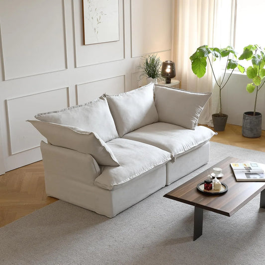 Premium Linen Cloud Sectional Couches | 2-Piece Linen Beige Lounge-Ready Seating Loveseats 2-seaters