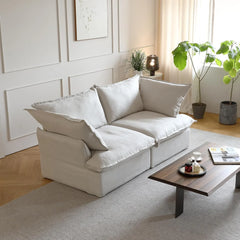 Premium Linen Cloud Sectional Couches | 2-Piece Linen Beige Lounge-Ready Seating Loveseats 2-seaters