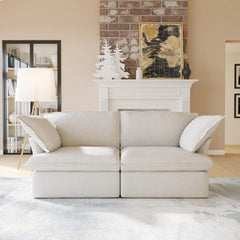 Premium Linen Cloud Sectional Couches | 2-Piece Linen Beige Lounge-Ready Seating Loveseats 2-seaters