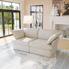 Premium Linen Cloud Sectional Couches | 2-Piece Linen Beige Lounge-Ready Seating Loveseats 2-seaters
