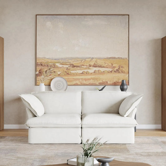 Premium Linen Cloud Sectional Couches | 2-Piece Linen White Clean Simple Style Loveseats 2-seaters