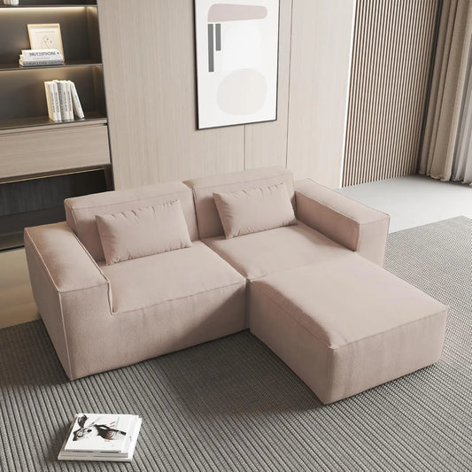 Exclusive Classic Sectional Couches | 2-Piece Corduroy Brown Modular Design Chaise Sectionals 2-seaters with 1-Ottomans