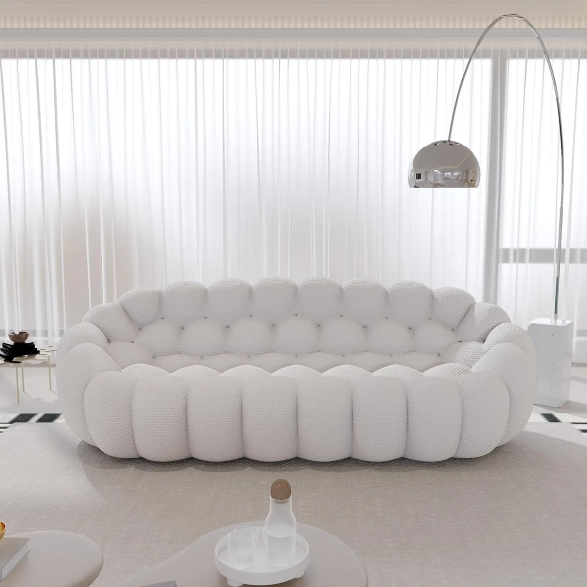 Signature Armless Boneless Couches | 1-Piece 3D-Knitted Light Grey A Soft Wavy Shape Loveseats 3-seaters