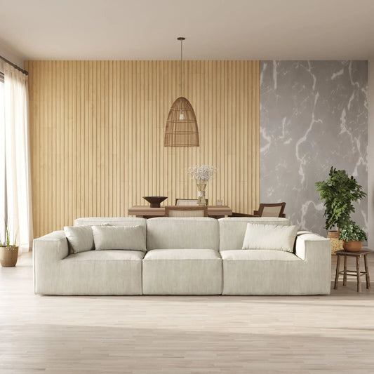 American Style 3-Seater Corduroy Modular Sectional Sofa 3D-Knitted FabricCorduroy - Beige