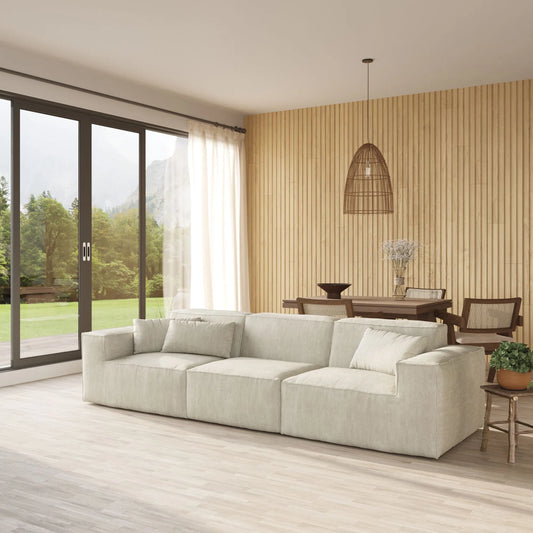 American Style 3-Seater Corduroy Modular Sectional Sofa 3D-Knitted FabricCorduroy - Beige