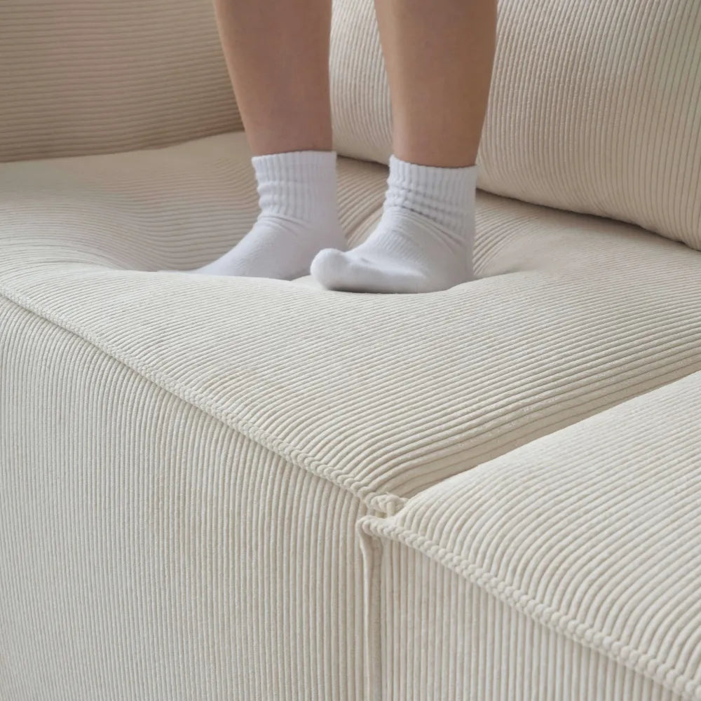 American Style 3-Seater Corduroy Modular Sectional Sofa 3D-Knitted FabricCorduroy - Beige