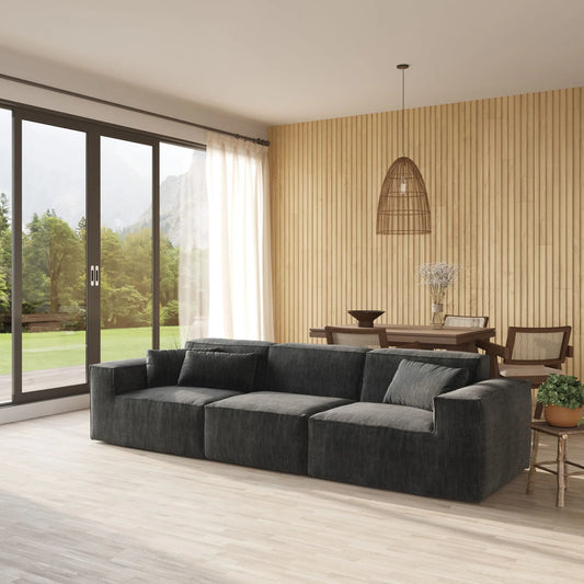 American Style 3-Seater Corduroy Modular Sectional SofaCorduroy - Black