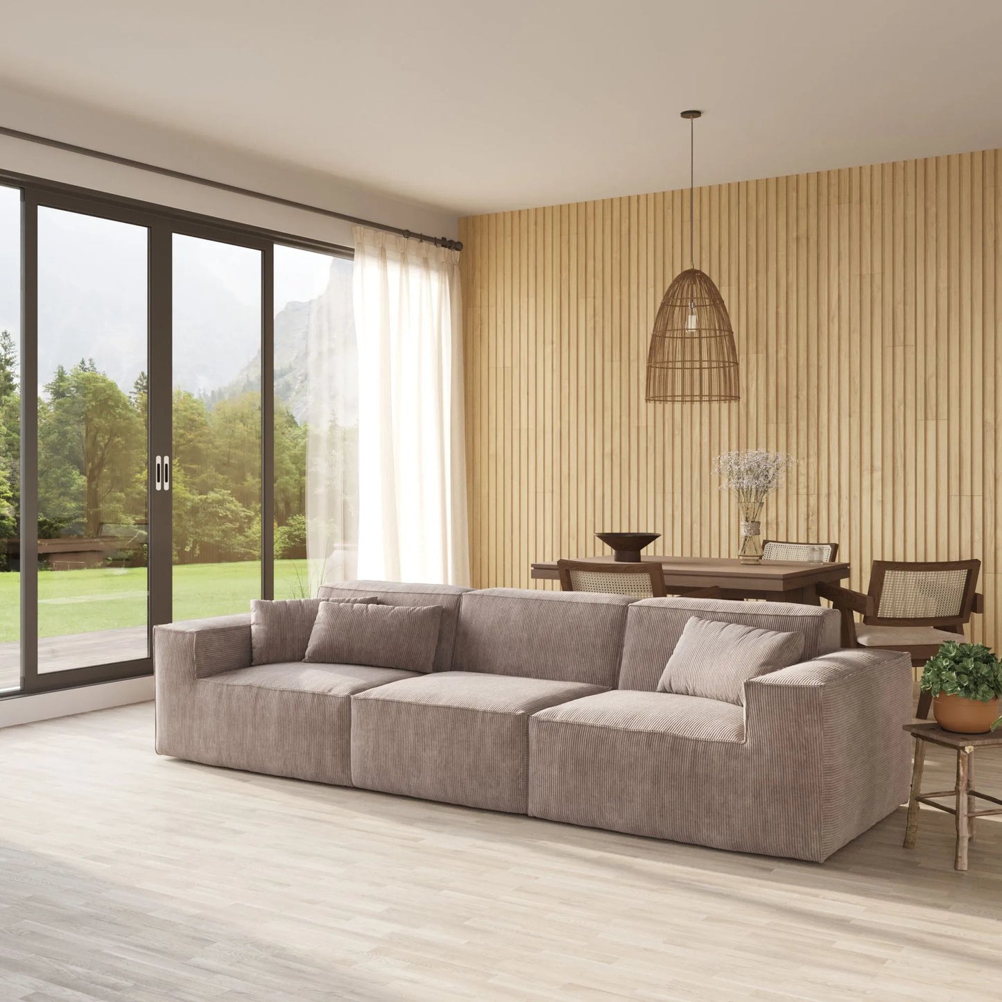 American Style 3-Seater Corduroy Modular Sectional SofaCorduroy - Brown