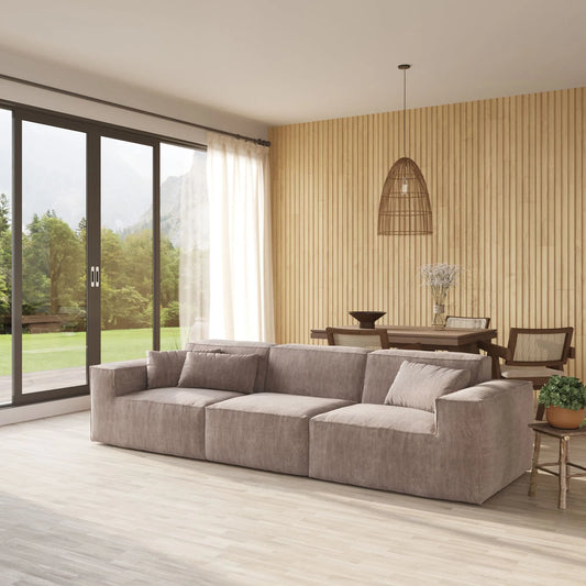 American Style 3-Seater Corduroy Modular Sectional SofaCorduroy - Brown