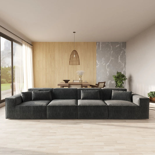 American Style 4-Seater Corduroy Modular Sectional SofaCorduroy - Black
