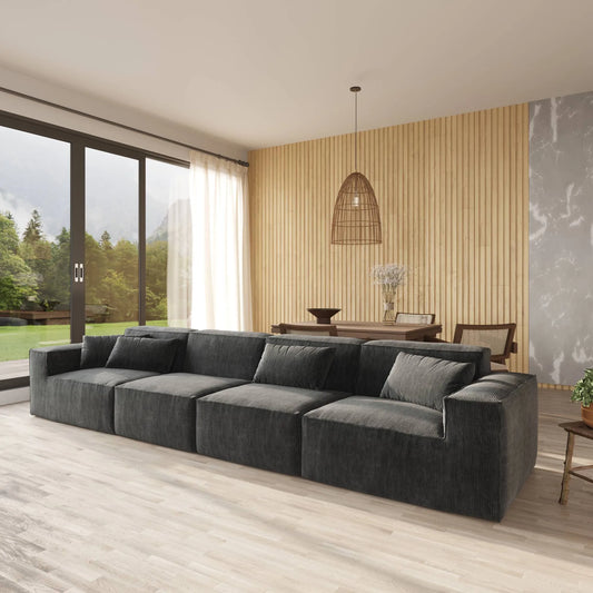 American Style 4-Seater Corduroy Modular Sectional SofaCorduroy - Black