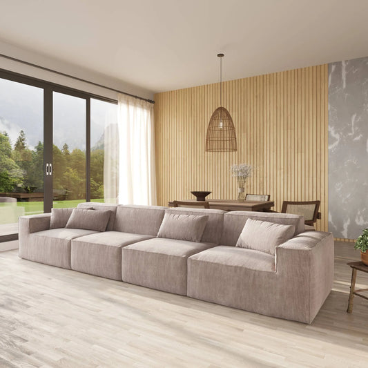 American Style 4-Seater Corduroy Modular Sectional SofaCorduroy - Brown