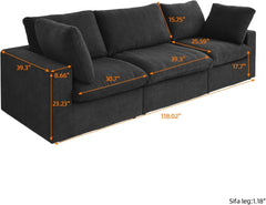 Premium Luxe Cloud Sectional Couches | 3-Piece Linen Black Cloud-Like Comfort Couch Sectionals 3-seaters