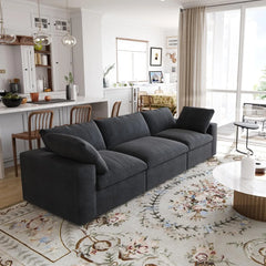 Premium Luxe Cloud Sectional Couches | 3-Piece Linen Black Cloud-Like Comfort Couch Sectionals 3-seaters