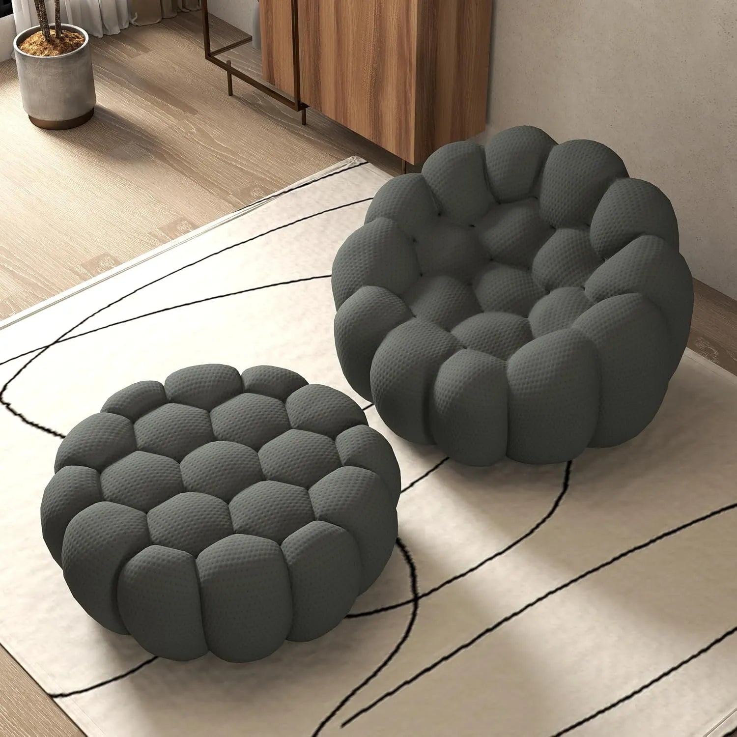 Signature Armless Boneless Couches | 2-Piece 3D-Knitted Grey Lots Of Room To Relax Sofa Sets 1-seater with 1-Ottomans