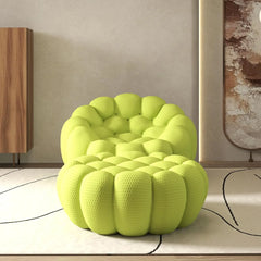Signature Armless Boneless Couches | 2-Piece 3D-Knitted Lime Green A Soft Wavy Shape Sofa Sets 1-seater with 1-Ottomans