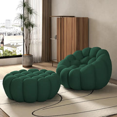 Signature Armless Boneless Couches | 2-Piece 3D-Knitted Green Ocean-Inspired Curves Sofa Sets 1-seater with 1-Ottomans