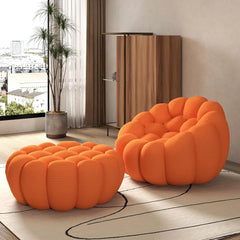 Signature Armless Boneless Couches | 2-Piece 3D-Knitted Orange Flowing Organic Shape Sofa Sets 1-seater with 1-Ottomans