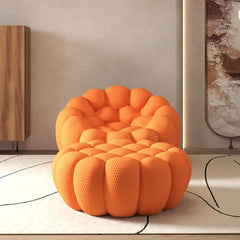 Signature Armless Boneless Couches | 2-Piece 3D-Knitted Orange Flowing Organic Shape Sofa Sets 1-seater with 1-Ottomans
