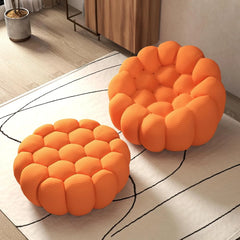 Signature Armless Boneless Couches | 2-Piece 3D-Knitted Orange Flowing Organic Shape Sofa Sets 1-seater with 1-Ottomans