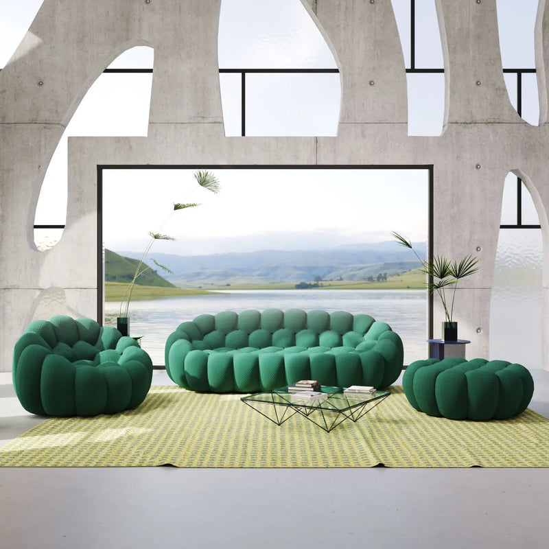 Bubble Couch Modular Sofa 3-Seater Leisure Set 3D-Knitted Fabric - Green