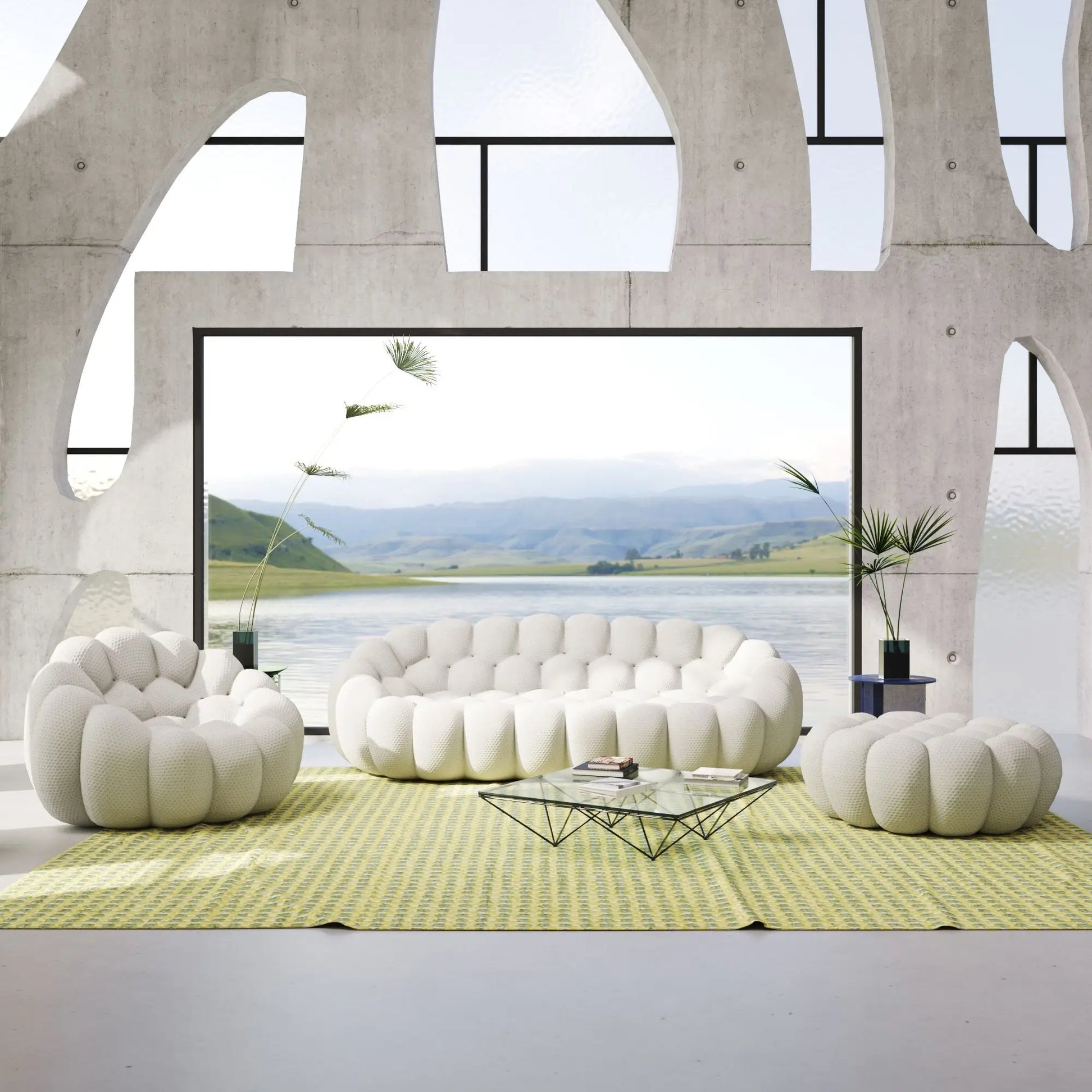 Bubble Couch Modular Sofa 3-Seater Leisure Set 3D-Knitted Fabric - Light Grey