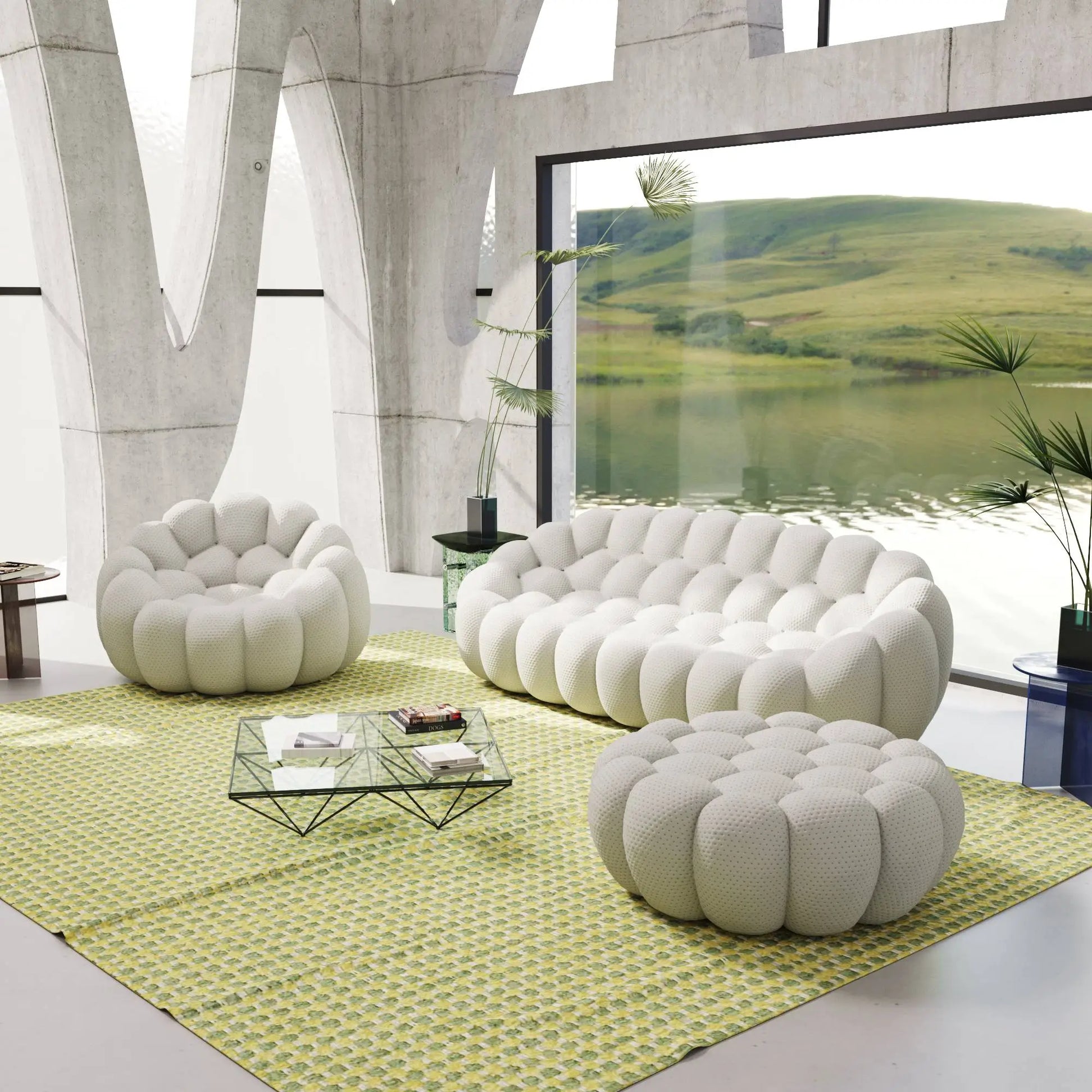 Bubble Couch Modular Sofa 3-Seater Leisure Set 3D-Knitted Fabric - Light Grey
