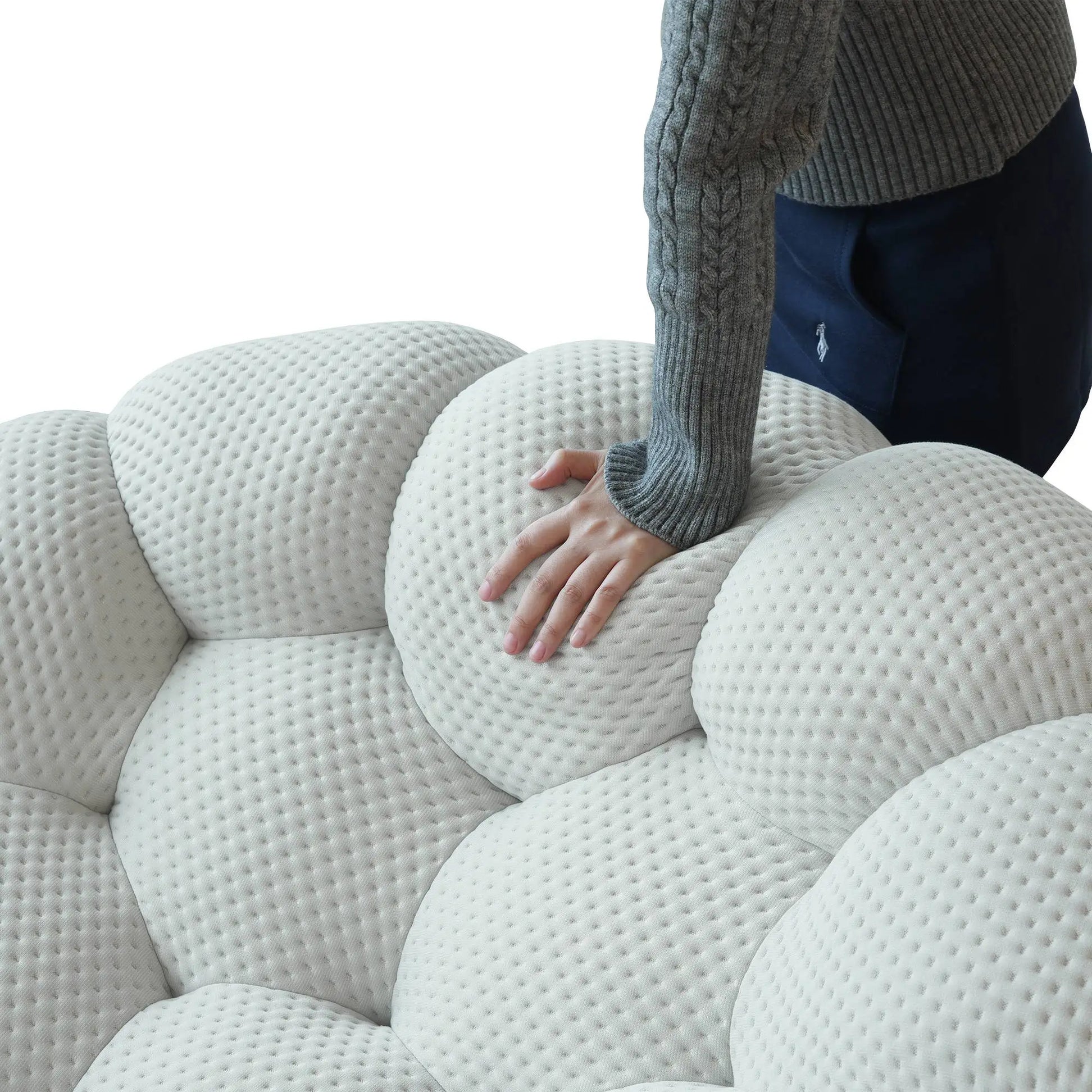 Bubble Couch Modular Sofa Loveseat with 1 Ottoman 3D-Knitted Fabric - Light Grey
