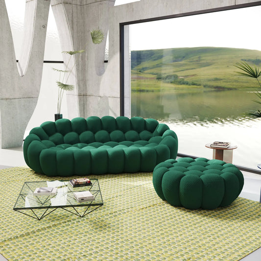 Bubble Couch Modular Sofa 3-Seater with 1 Ottoman 3D-Knitted Fabric - Green