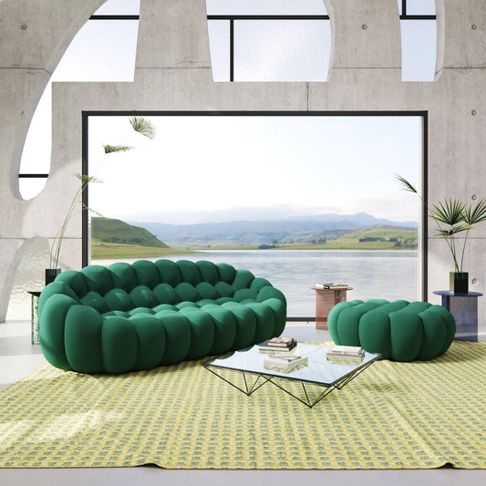 Bubble Couch Modular Sofa 3-Seater with 1 Ottoman 3D-Knitted Fabric - Green