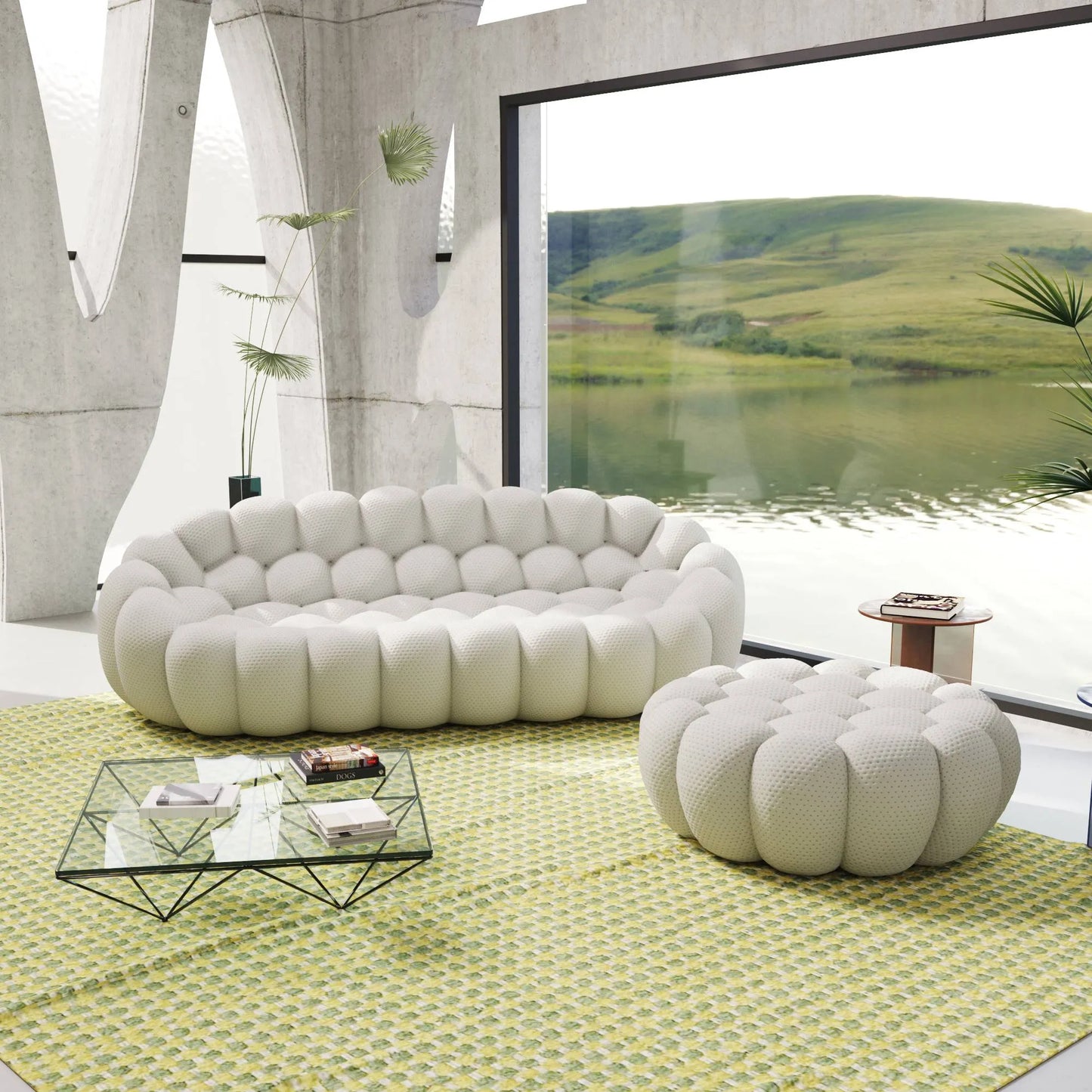 Bubble Couch Modular Sofa 3-Seater with 1 Ottoman 3D-Knitted Fabric - Light Grey