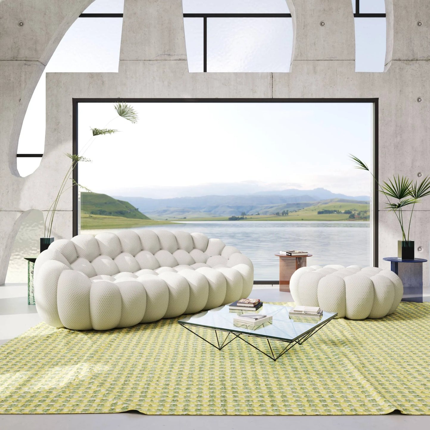Bubble Couch Modular Sofa 3-Seater with 1 Ottoman 3D-Knitted Fabric - Light Grey