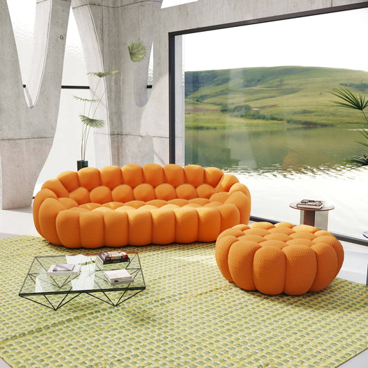 Bubble Couch Modular Sofa 3-Seater with 1 Ottoman 3D-Knitted Fabric - Orange