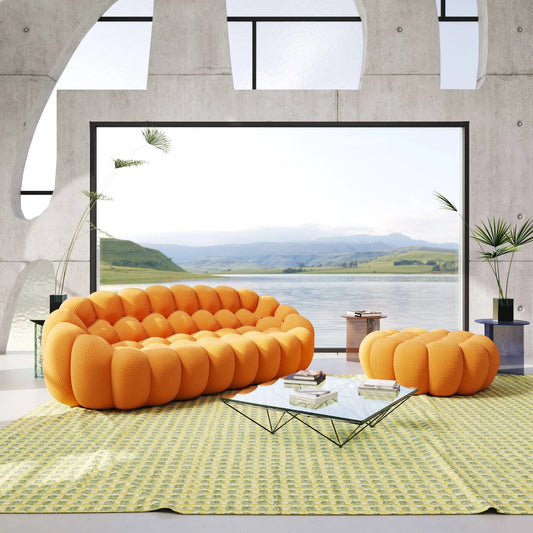 Bubble Couch Modular Sofa 3-Seater with 1 Ottoman 3D-Knitted Fabric - Orange